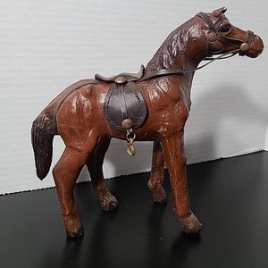 Vintage Paper Mache Leather Brown Horse Statue Figure 7"tall